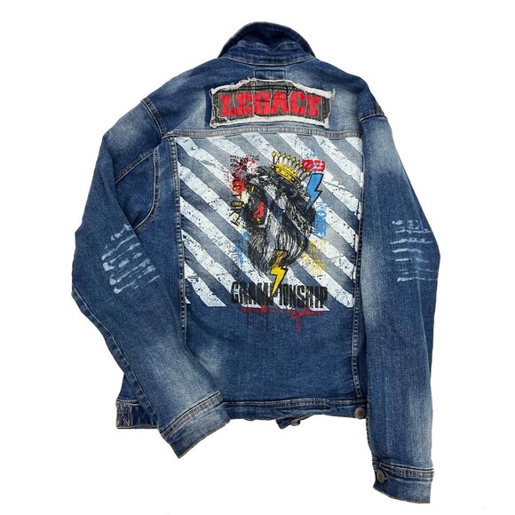 Copper Rivet Legacy Stretch Denim Jean Graphic Jacket Mens S - Picture 2 of 4